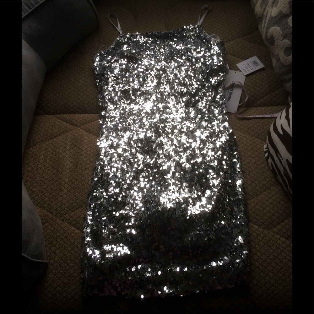Silver Sequined Spaghetti Strapped Dress NWT